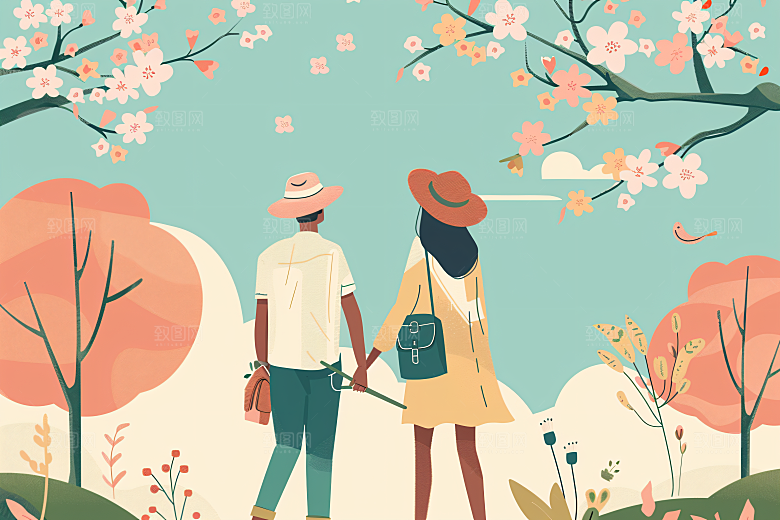 扁平风旅游旅行彩色插画