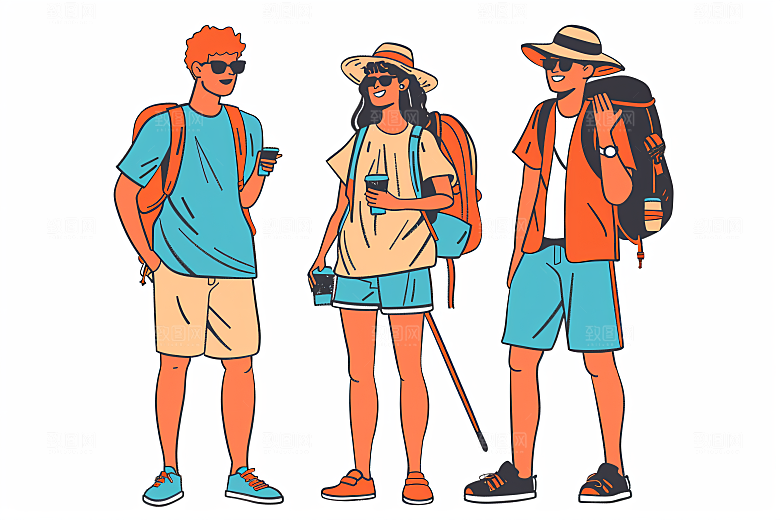 扁平风旅游彩色旅行插画