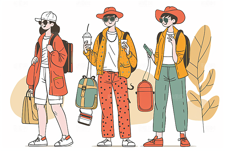 扁平风旅游山野自由行插画