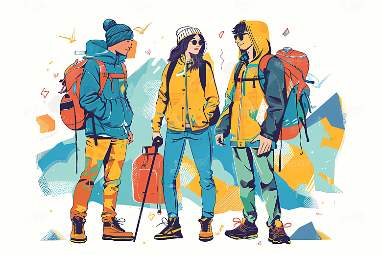 扁平风旅游高清踏青插画