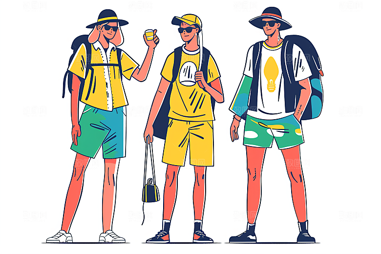 扁平风旅游清新简约插画
