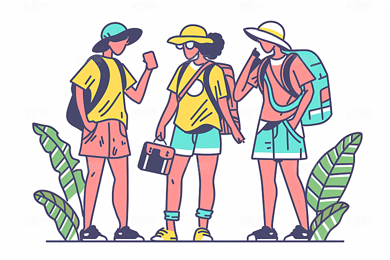 扁平风旅游休闲徒步插画