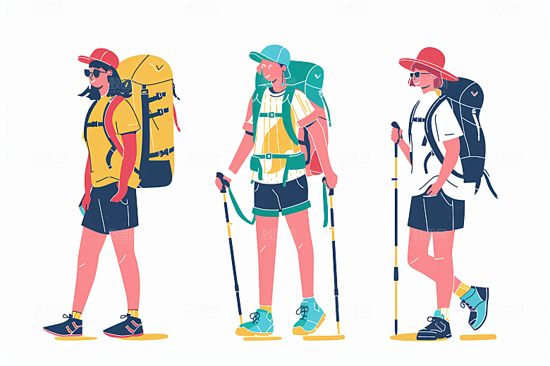 扁平风旅游自由行旅行插画