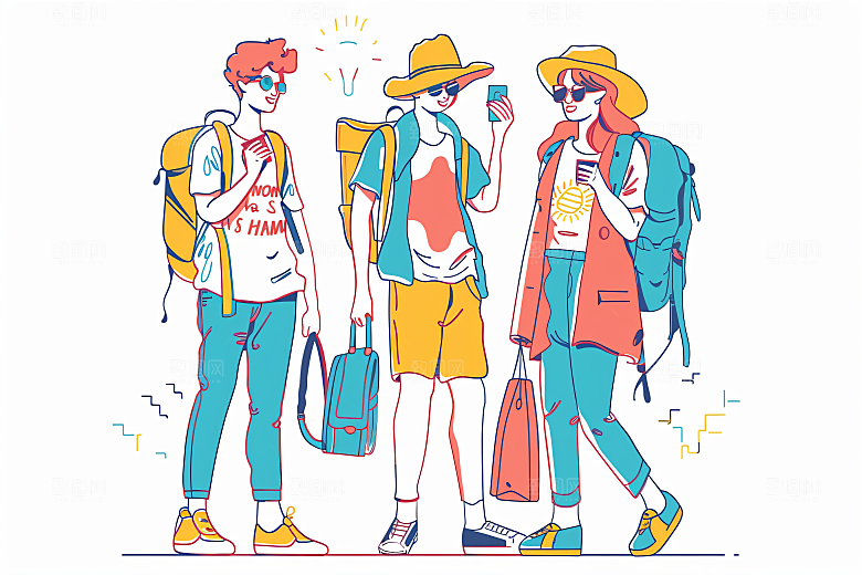 扁平风旅游山野手绘插画