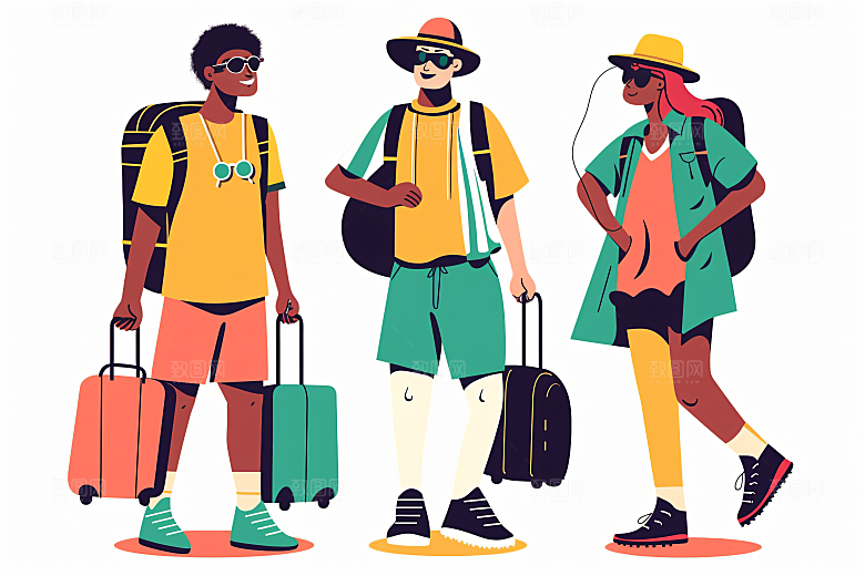 扁平风旅游户外自由行插画