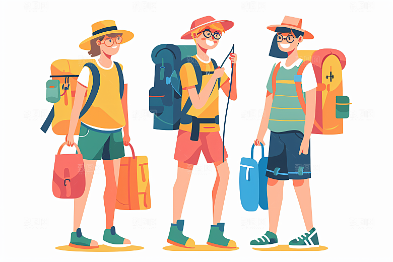 扁平风旅游旅行手绘插画