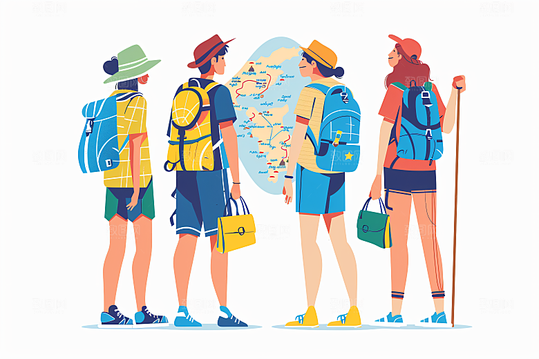 扁平风旅游清新自由行插画