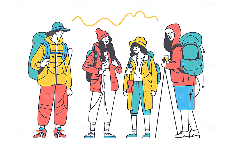 扁平风旅游自由行简约插画