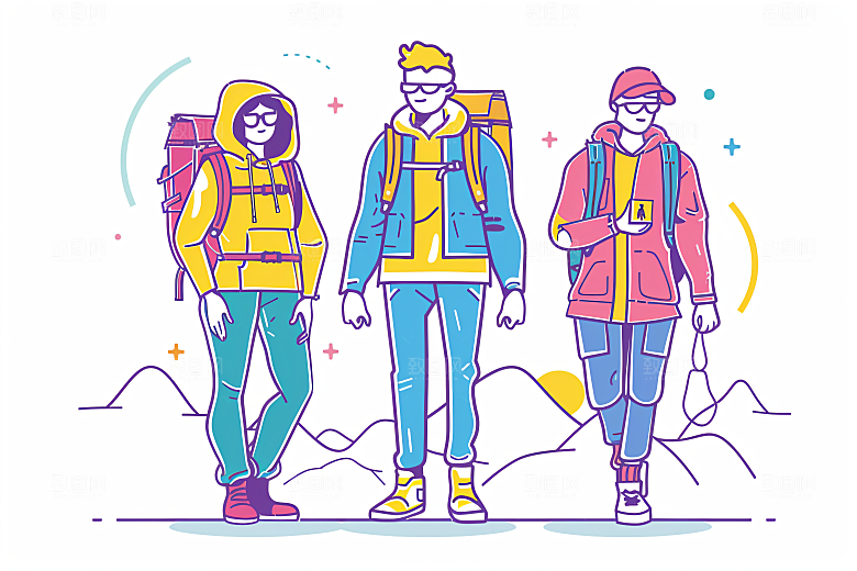扁平风旅游山野旅行插画