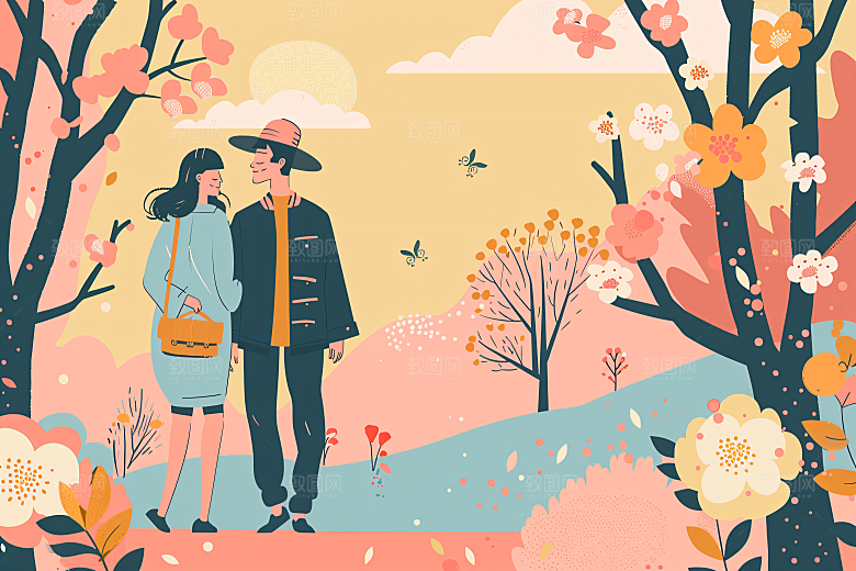 扁平风旅游休闲徒步插画