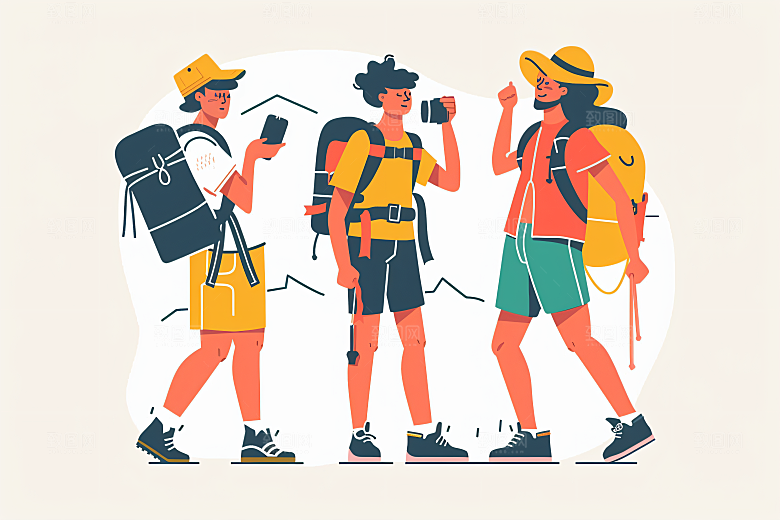 扁平风旅游彩色户外插画