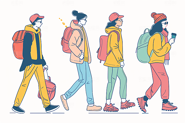 扁平风旅游自然彩色插画