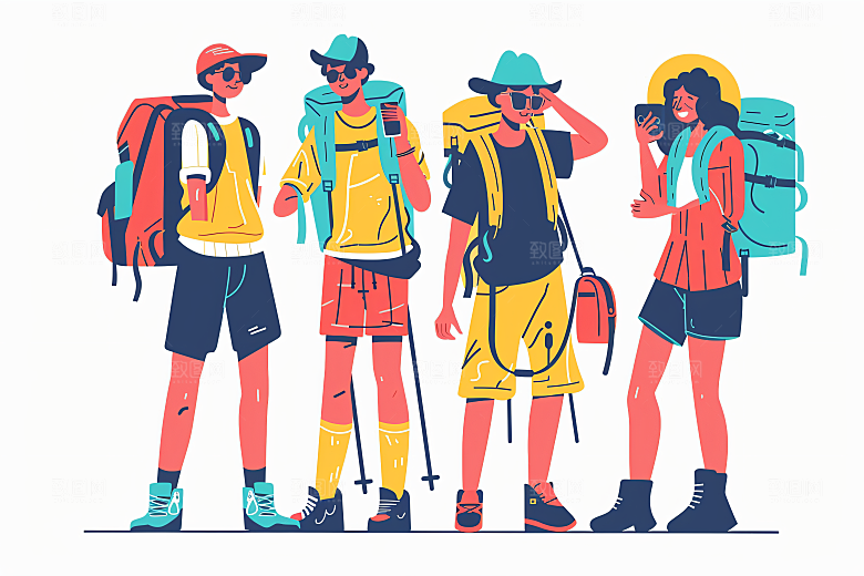 扁平风旅游氛围感露营插画