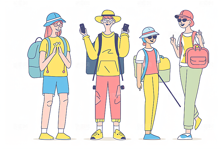 扁平风旅游彩色休闲插画