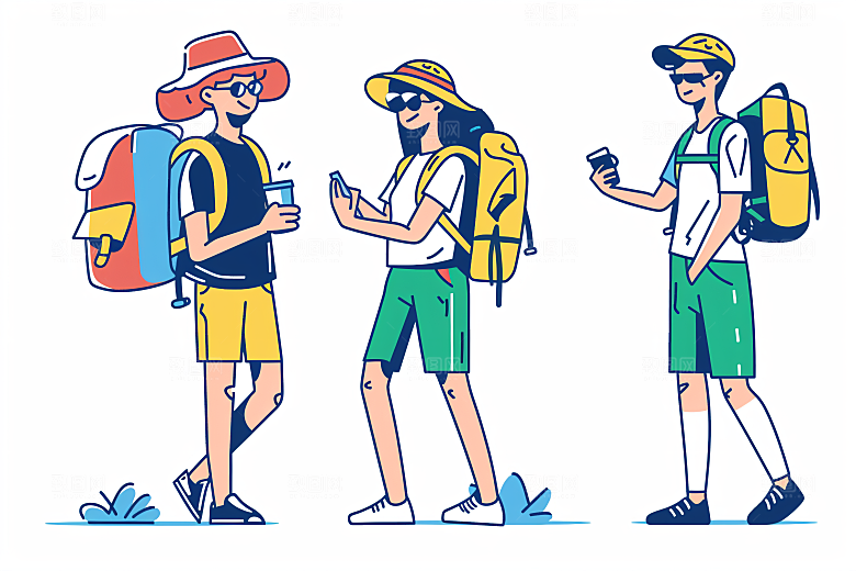 扁平风旅游自然清新插画
