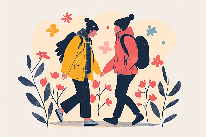 扁平风旅游踏青清新插画