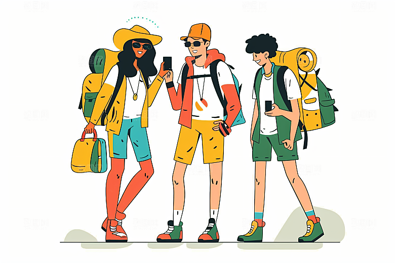 扁平风旅游露营休闲插画