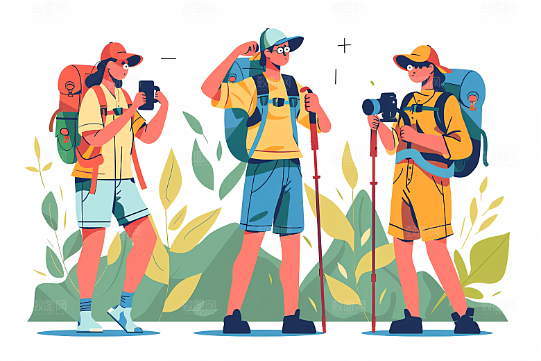 扁平风旅游自然氛围感插画