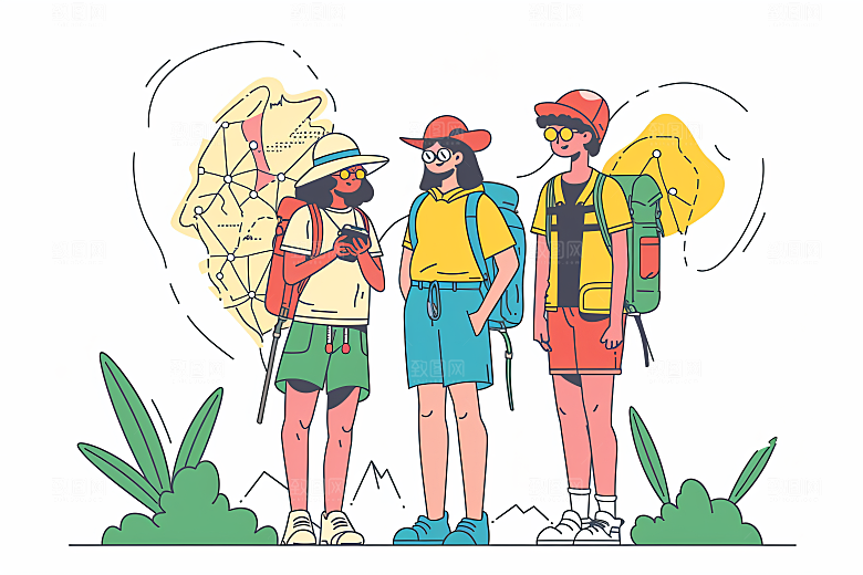 扁平风旅游氛围感山野插画