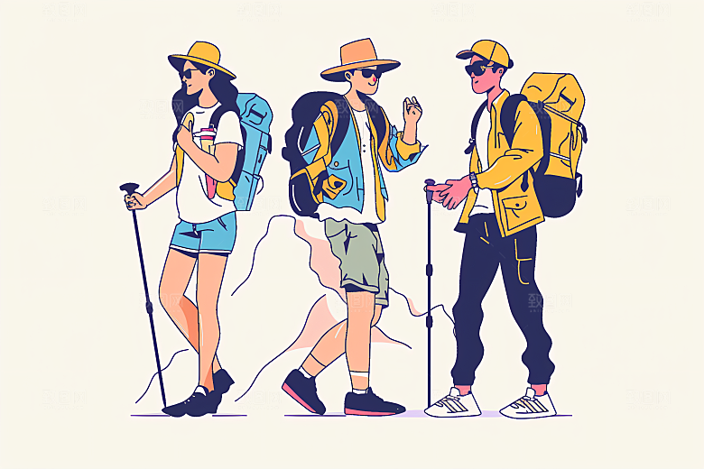 扁平风旅游手绘露营插画