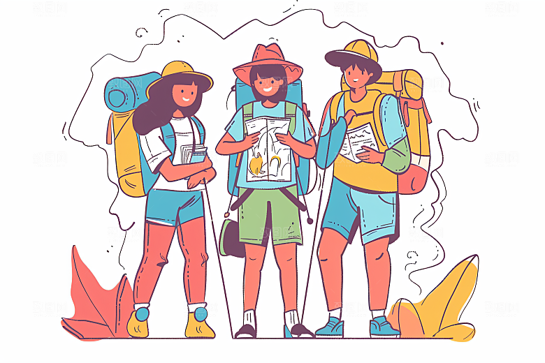 扁平风旅游清新简约插画