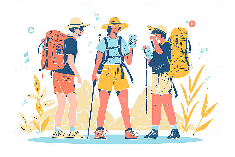 扁平风旅游户外自由行插画
