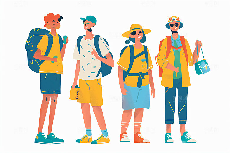 扁平风旅游自由行自然插画