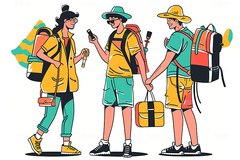 扁平风旅游自由行高清插画