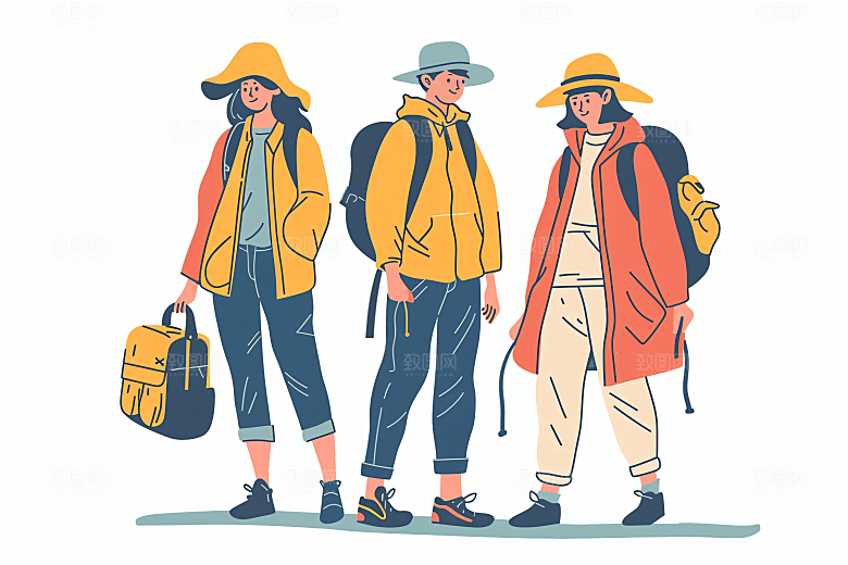 扁平风旅游简约踏青插画