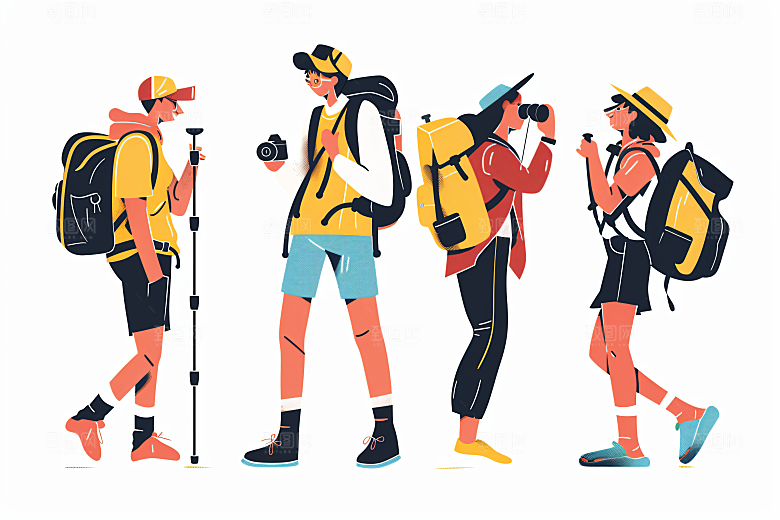 扁平风旅游氛围感手绘插画