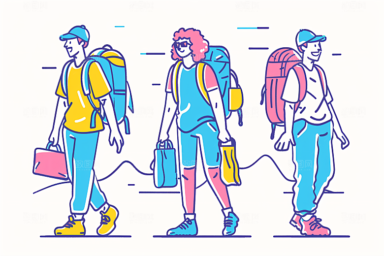 扁平风旅游彩色旅行插画