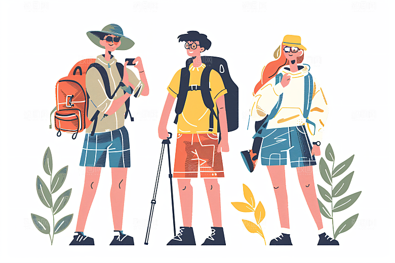 扁平风旅游旅行踏青插画