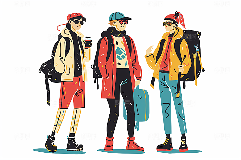 扁平风旅游氛围感彩色插画