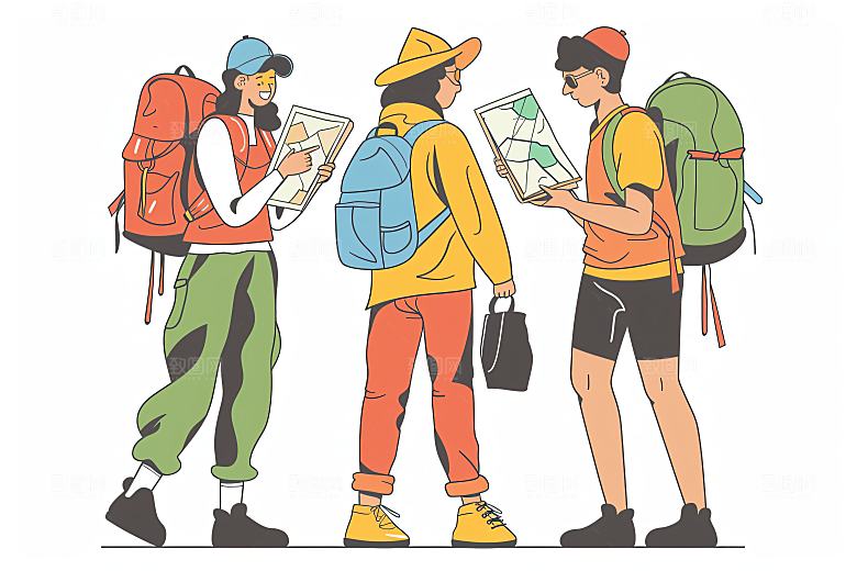 扁平风旅游露营彩色插画