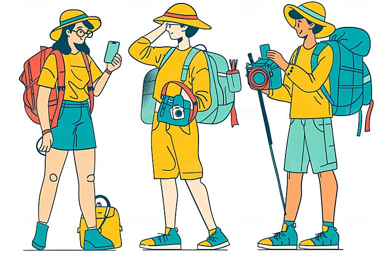 扁平风旅游彩色休闲插画
