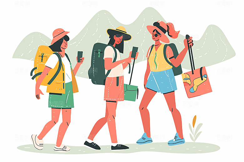 扁平风旅游简约山野插画