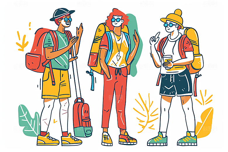 扁平风旅游清新山野插画