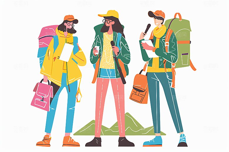 扁平风旅游清新简约插画