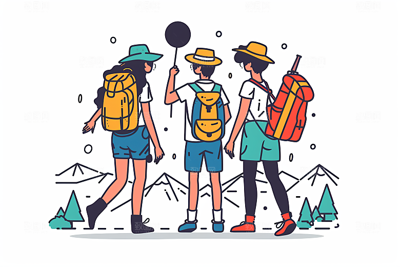 扁平风旅游户外简约插画