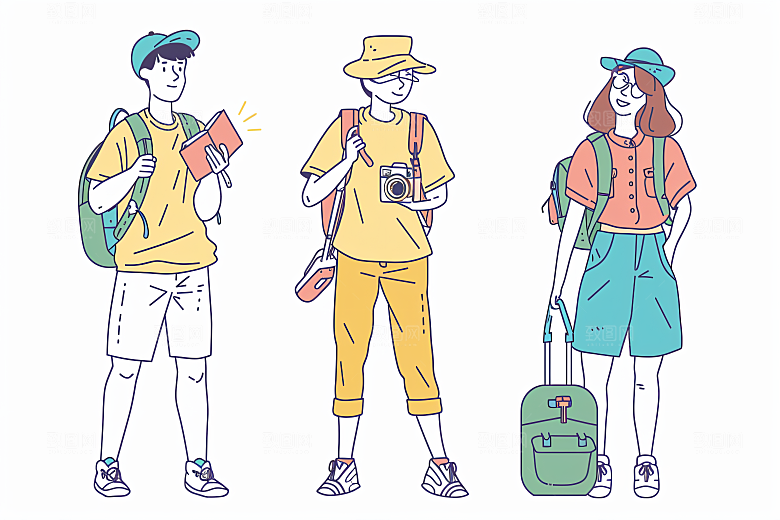 扁平风旅游手绘自然插画