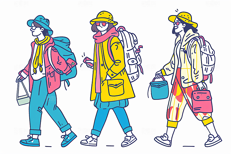 扁平风旅游清新户外插画