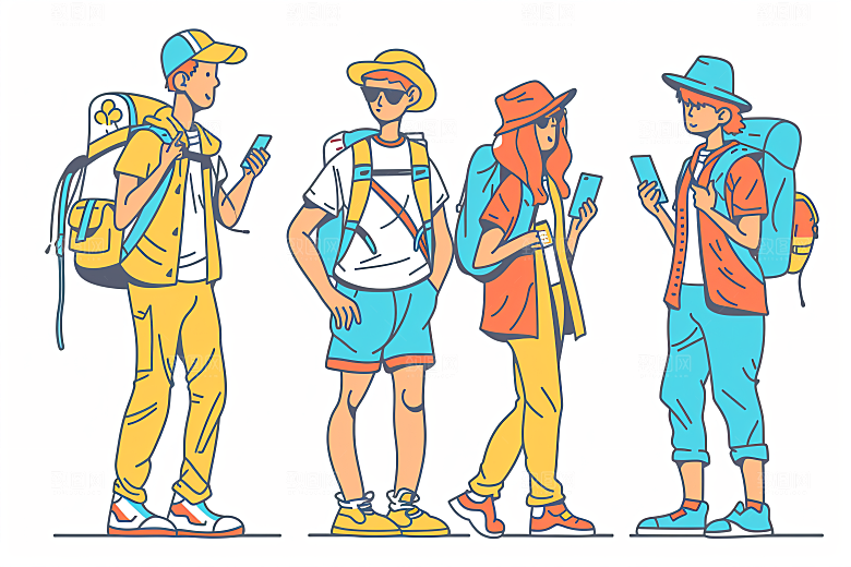 扁平风旅游自由行自然插画