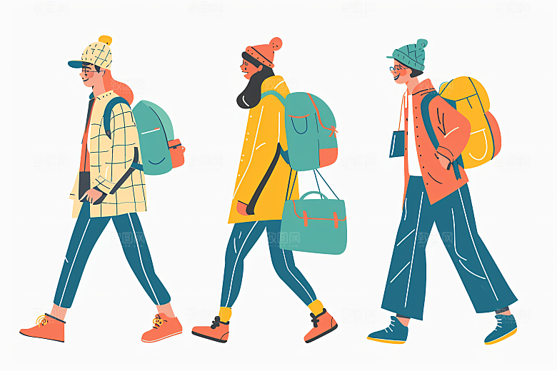 扁平风旅游氛围感户外插画