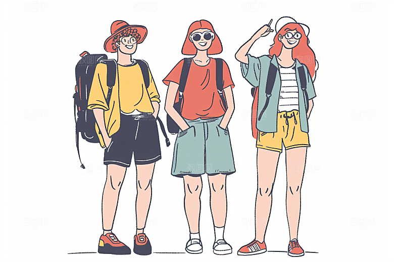 扁平风旅游彩色自由行插画