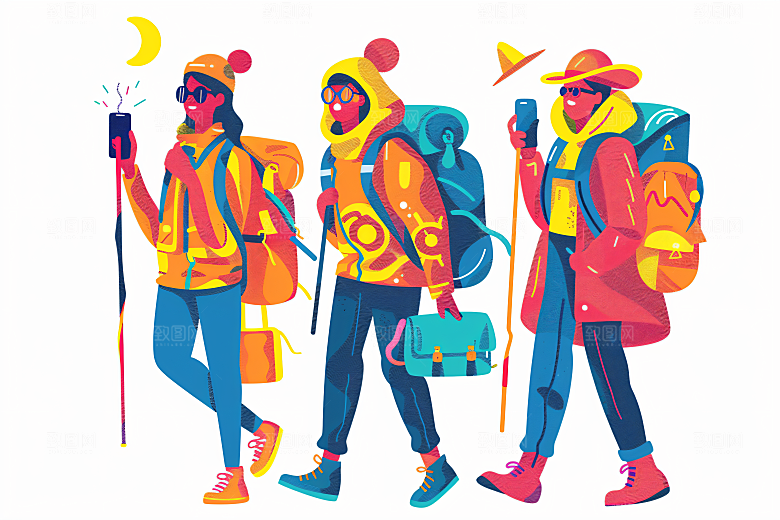 扁平风旅游旅行清新插画