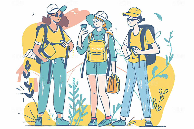 扁平风旅游彩色简约插画
