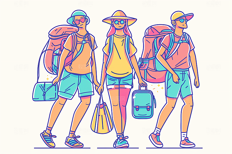 扁平风旅游露营高清插画