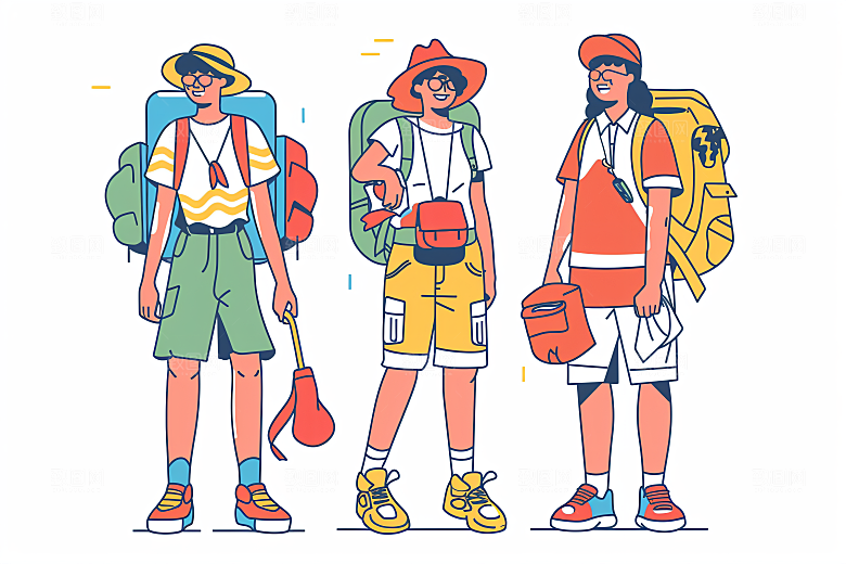 扁平风旅游旅行自由行插画
