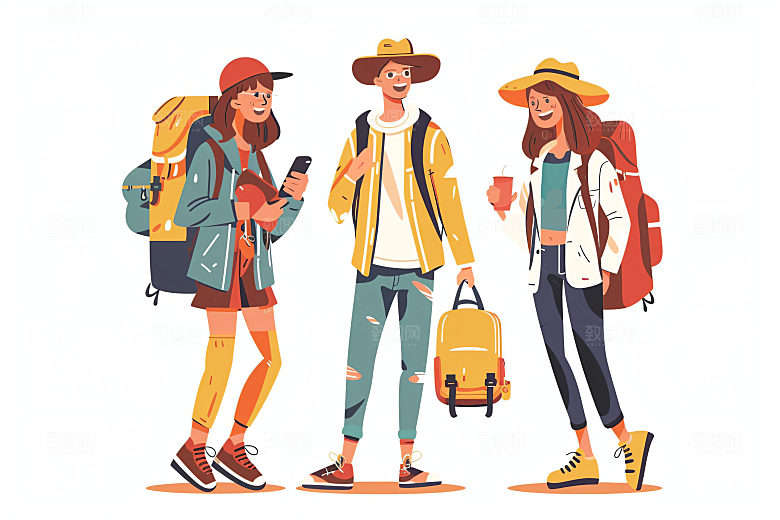 扁平风旅游清新简约插画