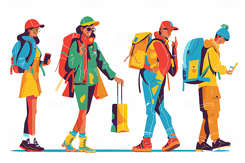 扁平风旅游踏青清新插画